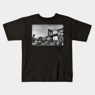 Old Fulton Street And Brooklyn Bridge, New York Kids T-Shirt